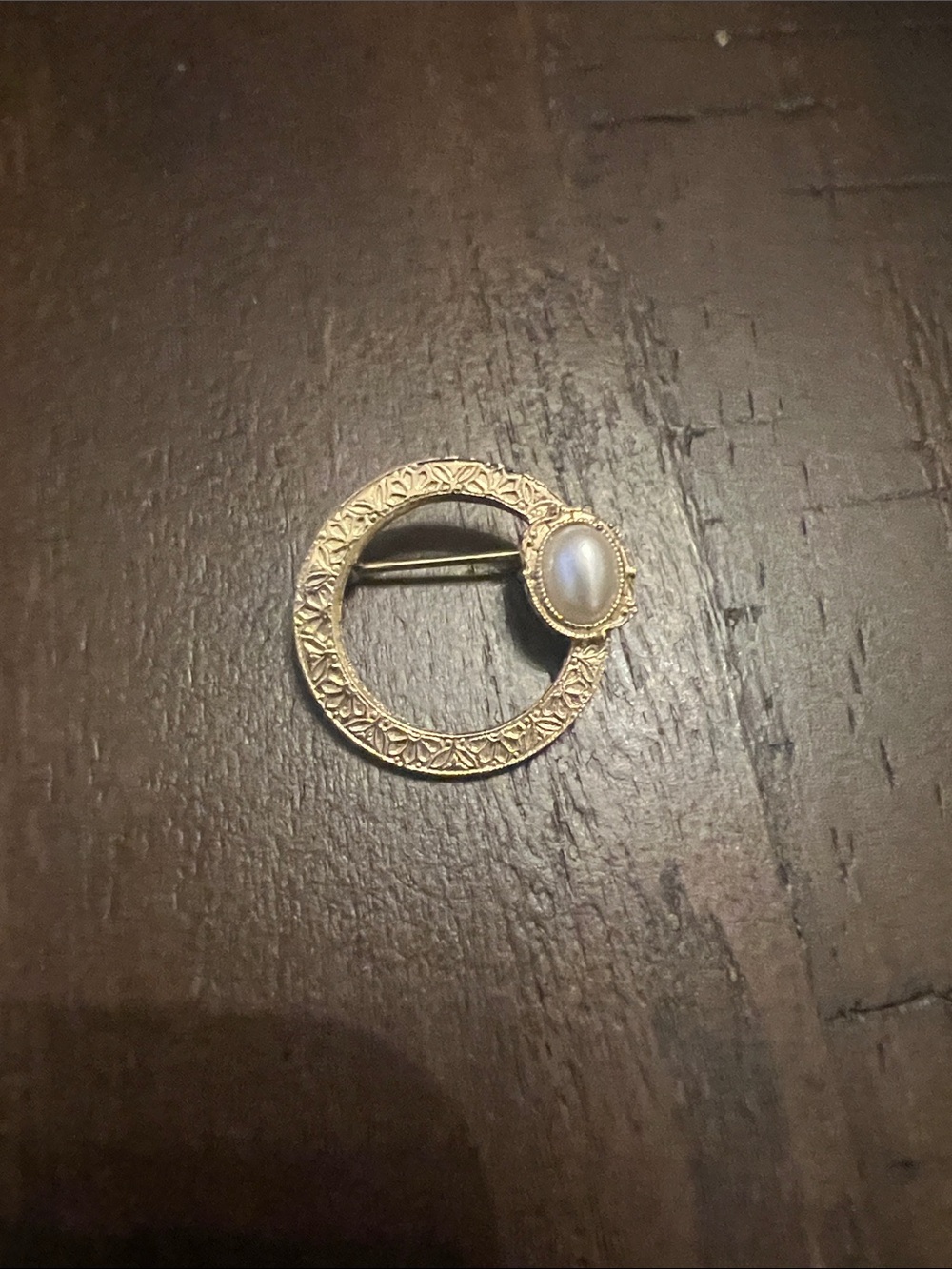 Gold-Tone Circular Brooch with Pearl Accent - Women Jewelry